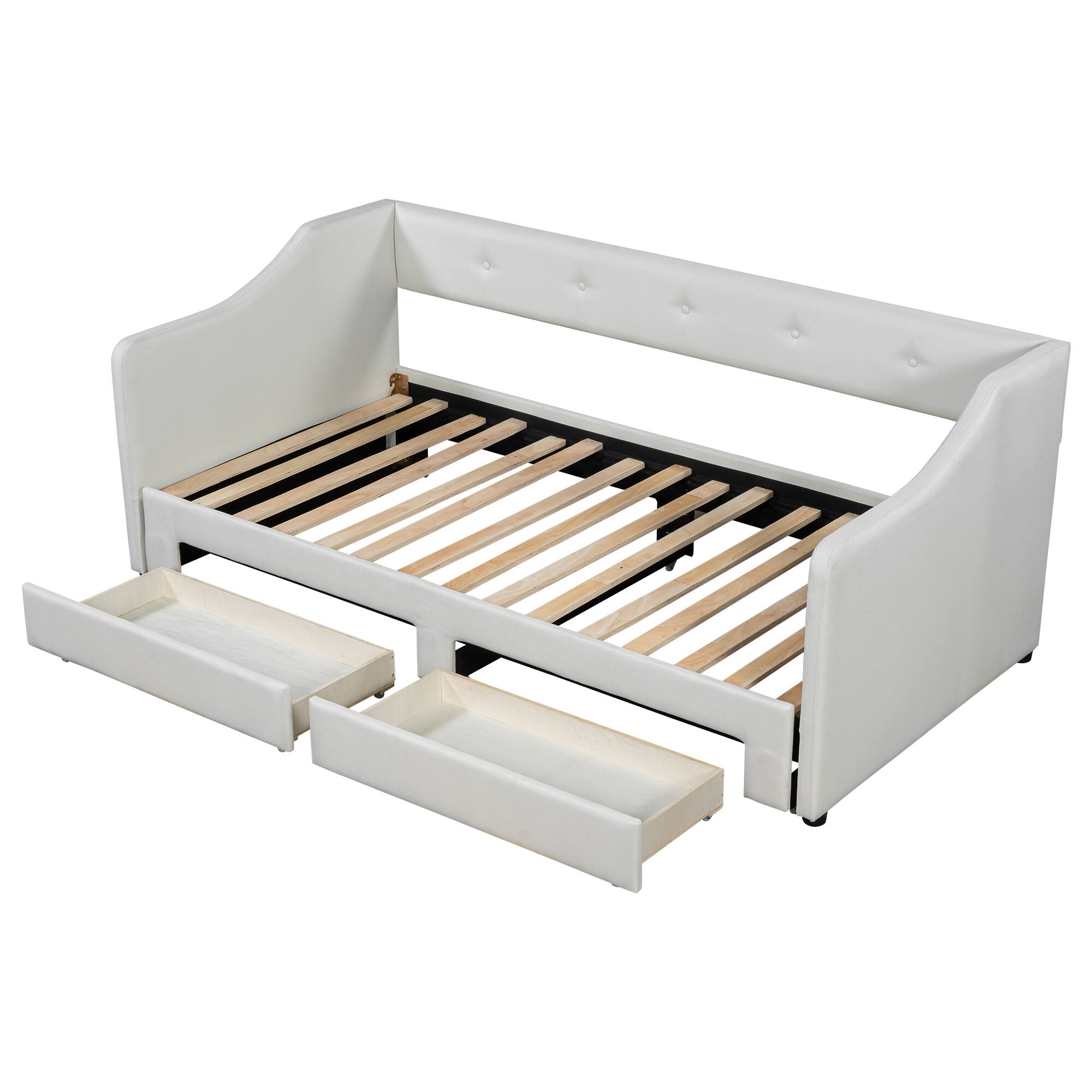 Alt View 1. Whisen - Expandable Daybed from Twin XL to King, Upholstered Bed Frame with Storage Drawers for Bedroom & Guest Room - Beige.