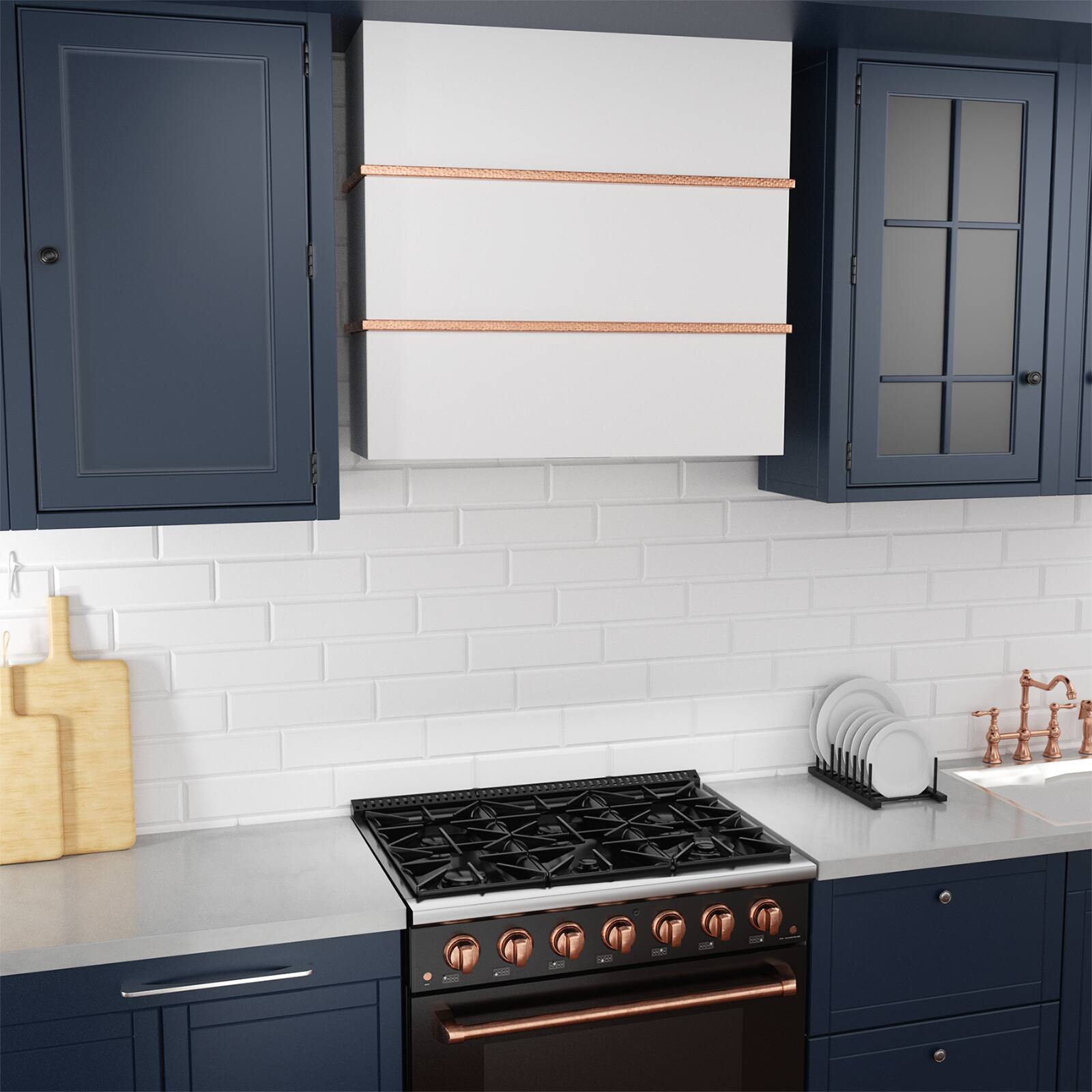 Alt View 4. Akicon - Akicon 30 in Stainless Steel Range Hood with Powerful Vent Motor, 600 CFM, 3 Speed, Wall Mount, in White with Copper - White with Copper.