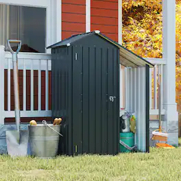 Loheer - Small Metal Garden Shed Waterproof Outdoor Storage Cabinet Lockable Tool Shed with Firewood Rack Brown