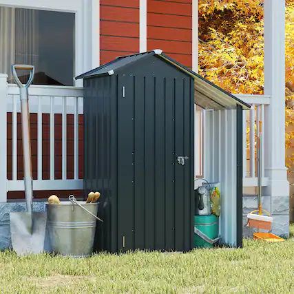 Front. Anysun - 2-in-1 Metal Storage Cabinet with Lockable Compartment & Open Shelf, Galvanized Steel Firewood Rack - Dark Gray.