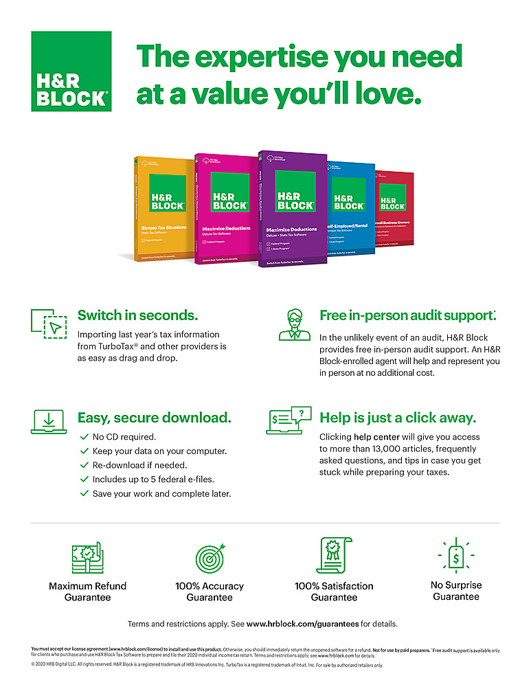 Best Buy H&R Block Tax Software Deluxe+State 2020 133660020