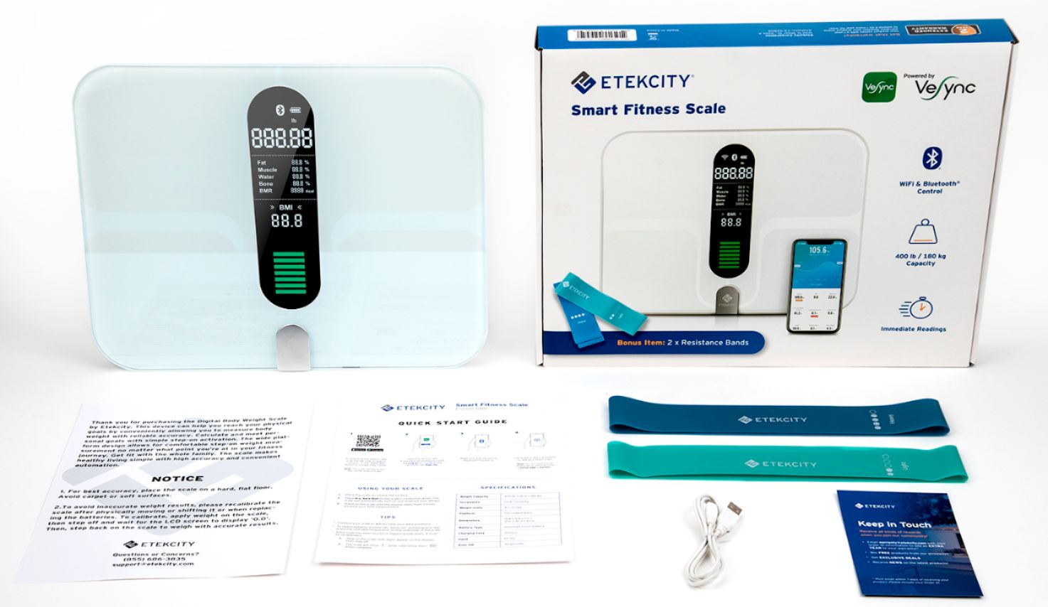 Etekcity - Digital Body Weight Scale with Resistance Bands - Black