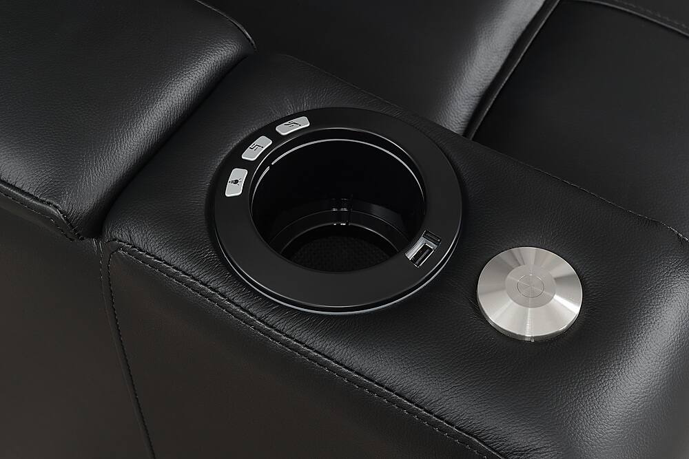 Left. RowOne - Prestige Straight 2-Arm Leather Power Recline Home Theater Seating - Black.