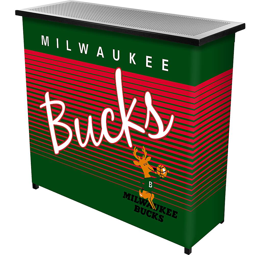 Alt View 11. NBA - Milwaukee Bucks NBA Hardwood Classics Portable Bar, Pop-Up Drink Station Patio, Garage or Man Cave Accessories - Dark Green, Tan, Red.