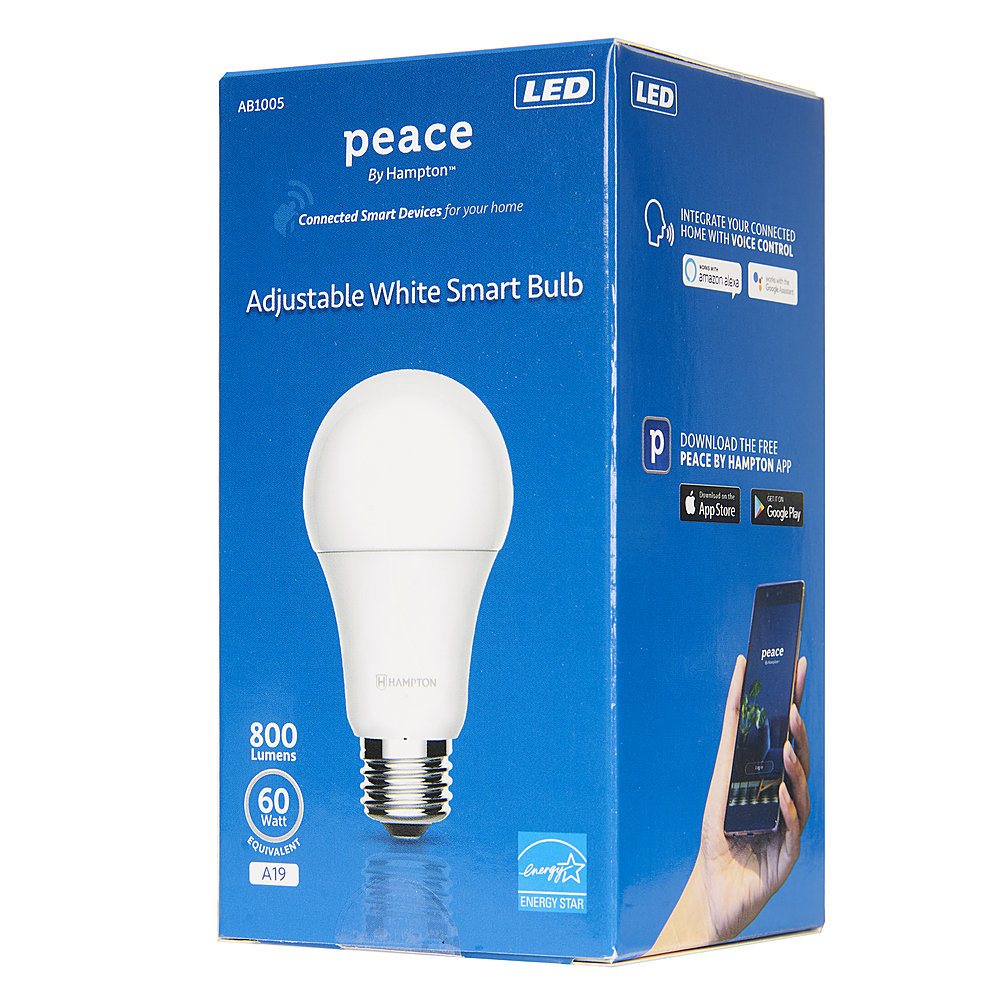 Left View: Peace by Hampton - Adjustable White ST19 Dimmable LED Smart Wi-Fi Filament Bulb (2-Pack) - Adjustable White