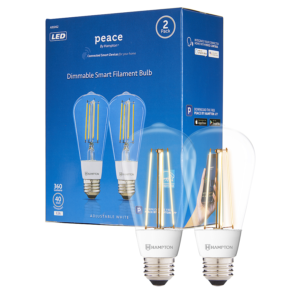 Angle View: Peace by Hampton - Adjustable White ST19 Dimmable LED Smart Wi-Fi Filament Bulb (2-Pack) - Adjustable White