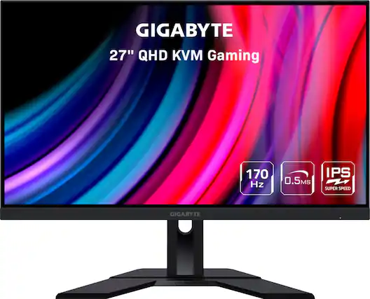 Front. GIGABYTE - M27Q 27" LED QHD FreeSync Premium IPS Gaming Monitor with HDR (HDMI, DisplayPort, USB) - Black.