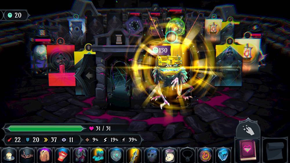 The image shows a video game with a character in the center, surrounded by various other characters. The character in the center has a yellow circle around them, and there is a large yellow circle in the background. The game appears to be set in a dark environment, possibly a dungeon. The character in the center is holding a sword, and there are several other swords visible in the scene. The game seems to be a role-playing game, with the characters possibly representing different classes or abilities.