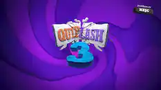 The largest text in the image reads "QUIO ASH 3." The text is displayed in a purple background, and it appears to be promoting a game or event.