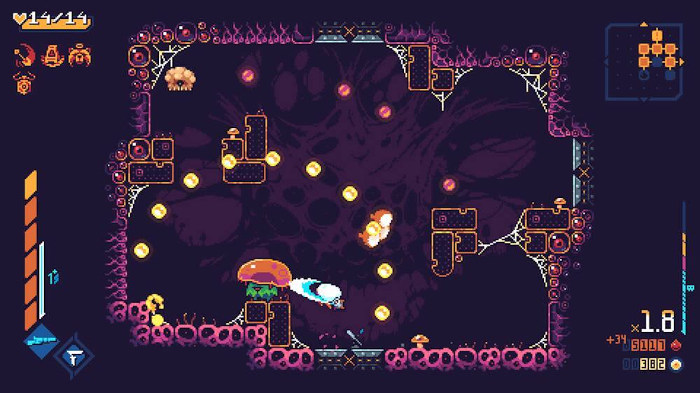 The image shows a video game with a purple background and a variety of creatures, including a dragon and a spider. The game is set in a dark, spooky environment with a spider web and a spider in the center. The game has a score of 18, and there are 5117 coins in the game. The game also features a timer, which is set at 1 minute and 1 second.