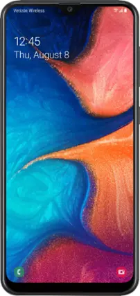 Front. Samsung - Geek Squad Certified Refurbished Galaxy A20 with 32GB Memory Cell Phone (Unlocked) - Black.