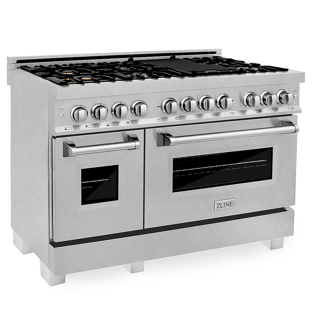 ZLINE 48 in. Professional 6.0 cu. ft. 7 Dual Fuel Range in DuraSnow® Stainless Steel with Brass Burners (RAS-SN-BR-48)