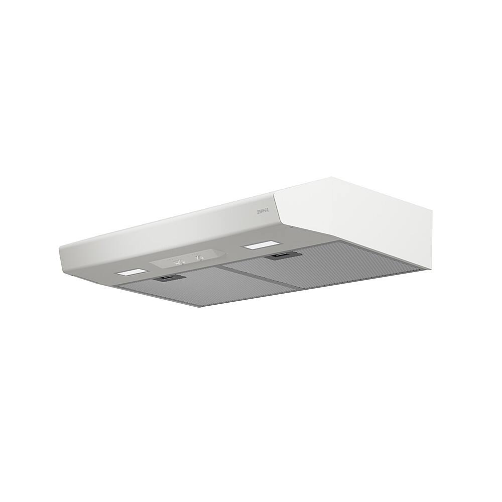 Angle. Zephyr - Breeze 30 in. 250 CFM Under Cabinet Range Hood with LED Light - Matte White.