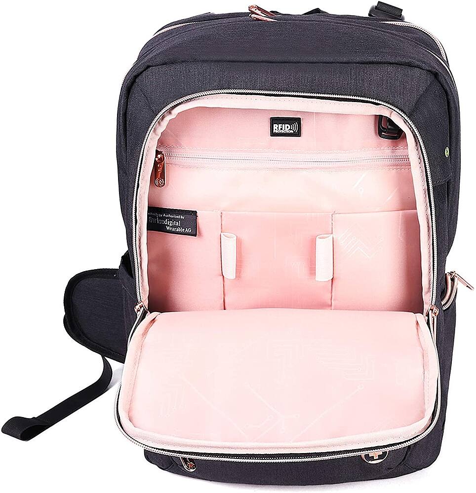 Alt View 1. Swissdigital Design - Katy Rose Massage Backpack - Black and Rose Gold.