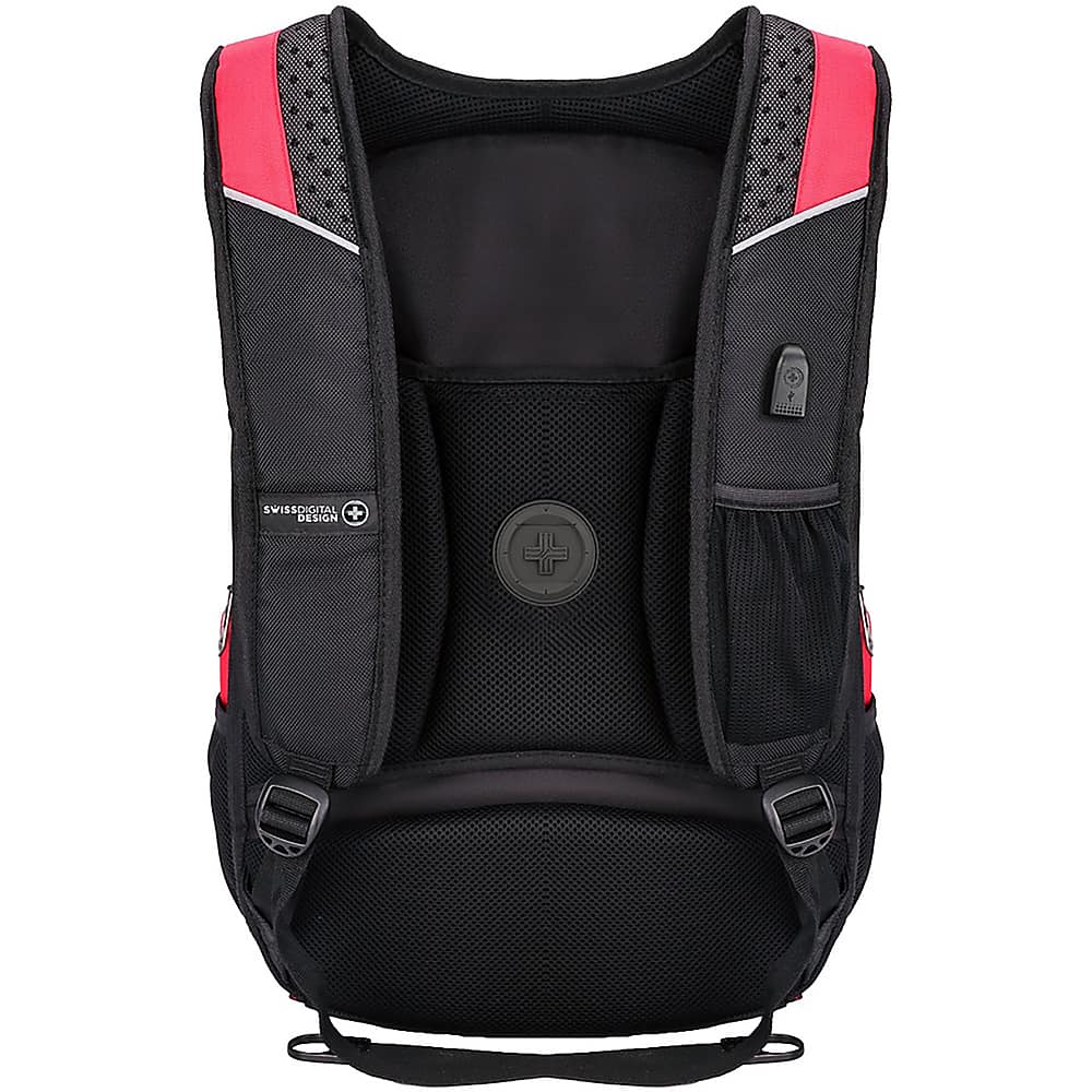 Back. Swissdigital Design - Anti Bacterial Travel Backpack - Red and Black.