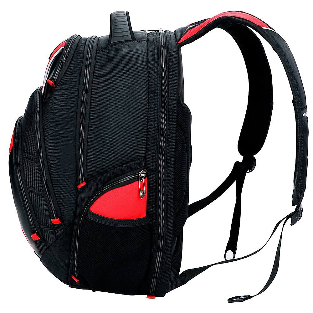 Alt View 1. Swissdigital Design - Anti Bacterial Travel Backpack - Red and Black.