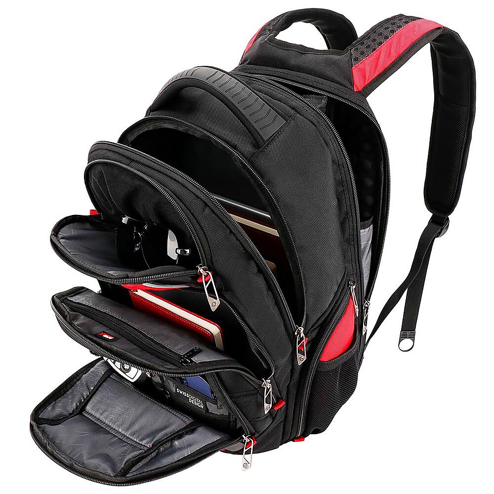Alt View 13. Swissdigital Design - Anti Bacterial Travel Backpack - Red and Black.
