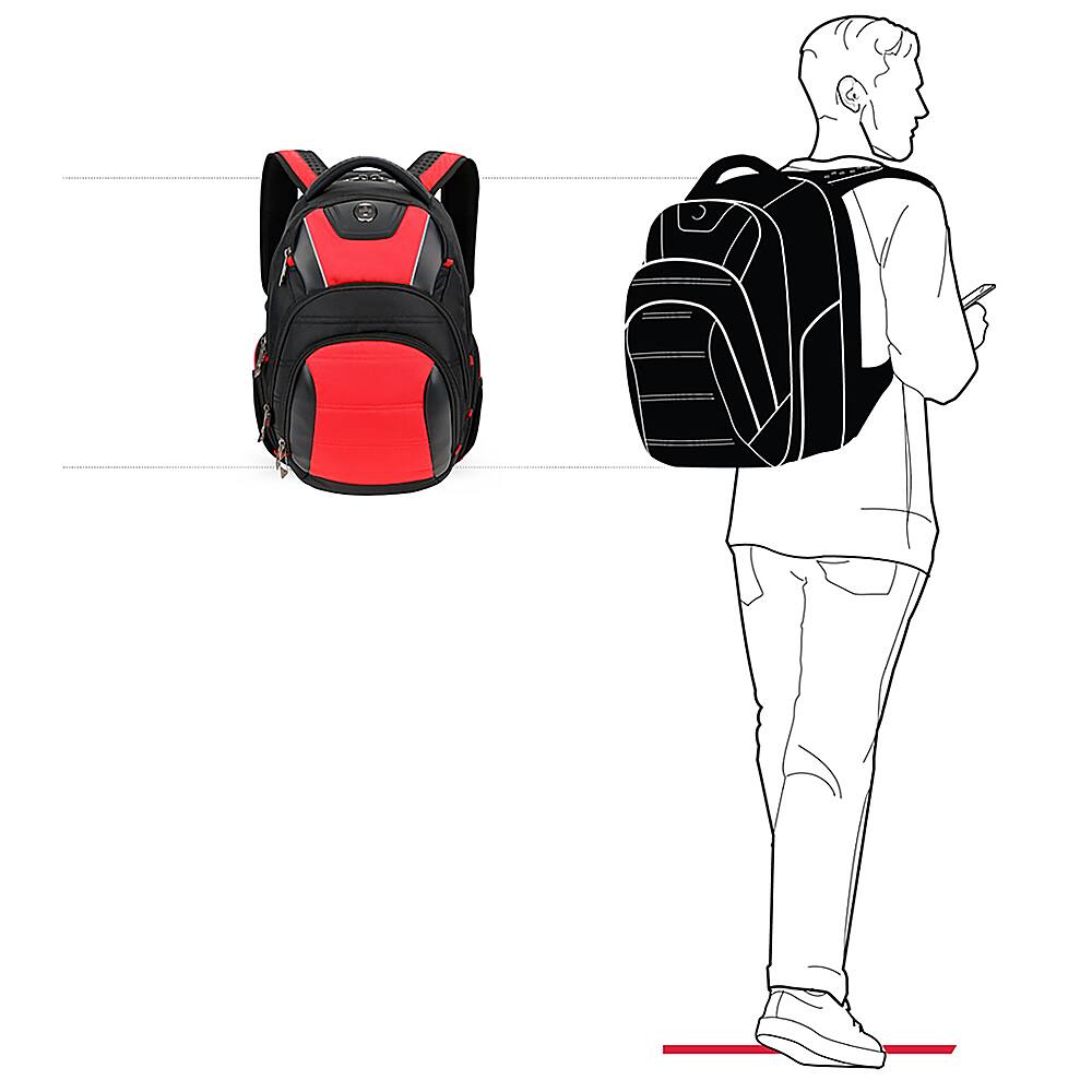 Alt View 40. Swissdigital Design - Anti Bacterial Travel Backpack - Red and Black.