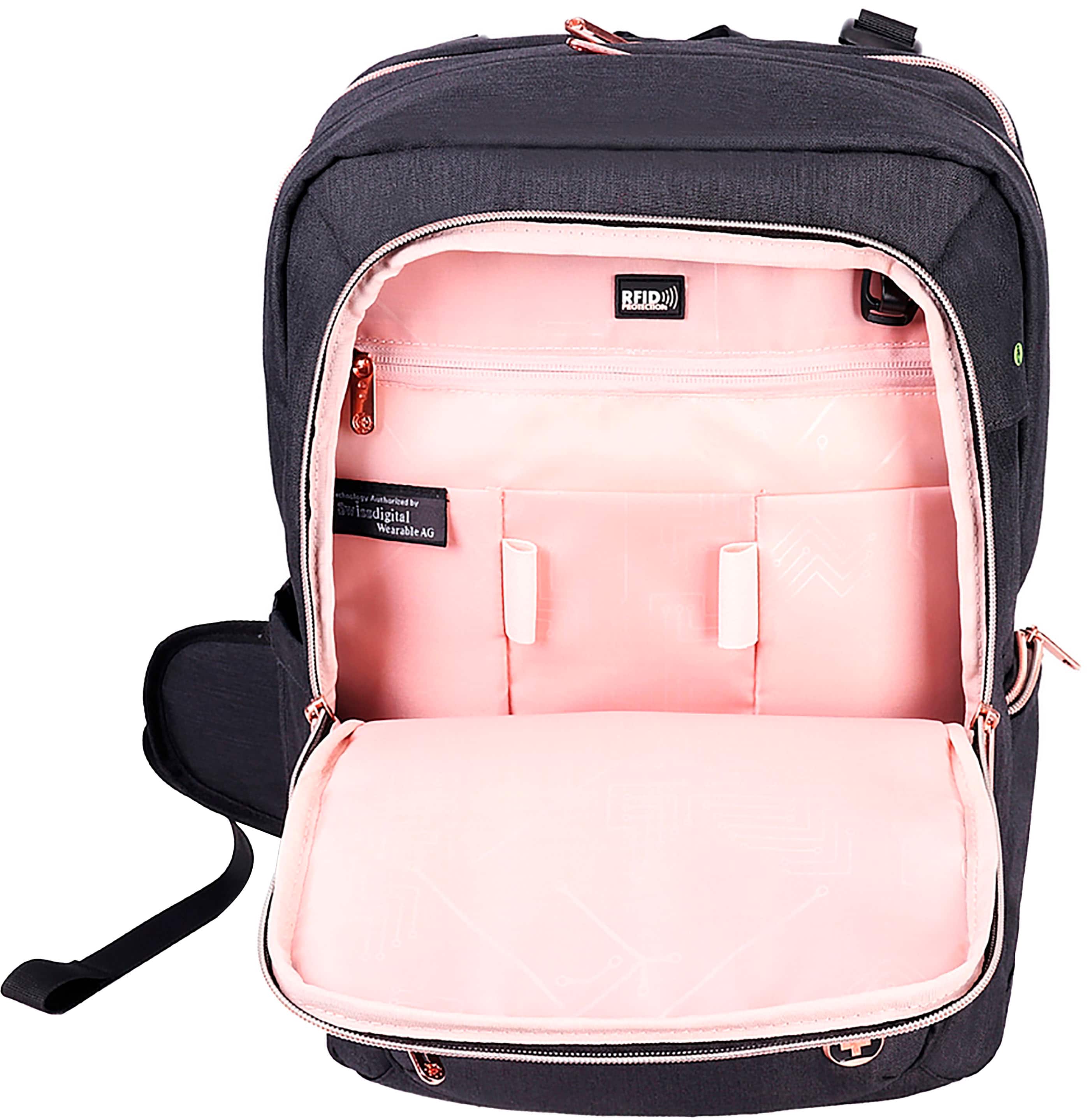 SMART USB CHARGING SYSTEM: You're able to charge on the go. (Portable Power Pack is NOT INCLUDED) USB Charging Port with Rain cover Power bank pocket