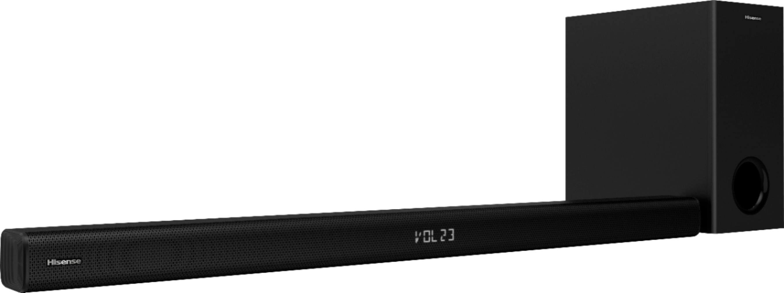 Left. Hisense - 2.1-Channel Soundbar with Wireless Subwoofer - black.