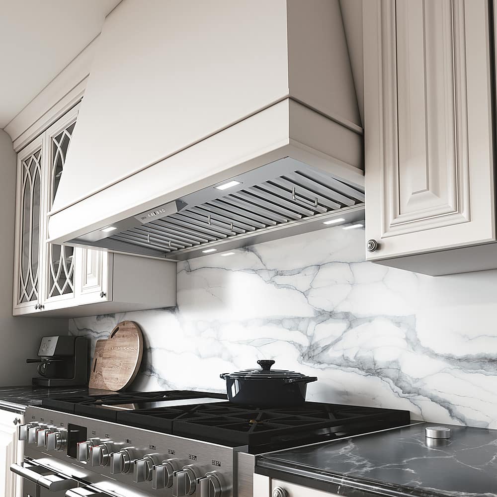 Alt View 12. Zephyr - Monsoon II 36 in. 1200 CFM Insert Mount Range Hood with LED Light - Stainless Steel.