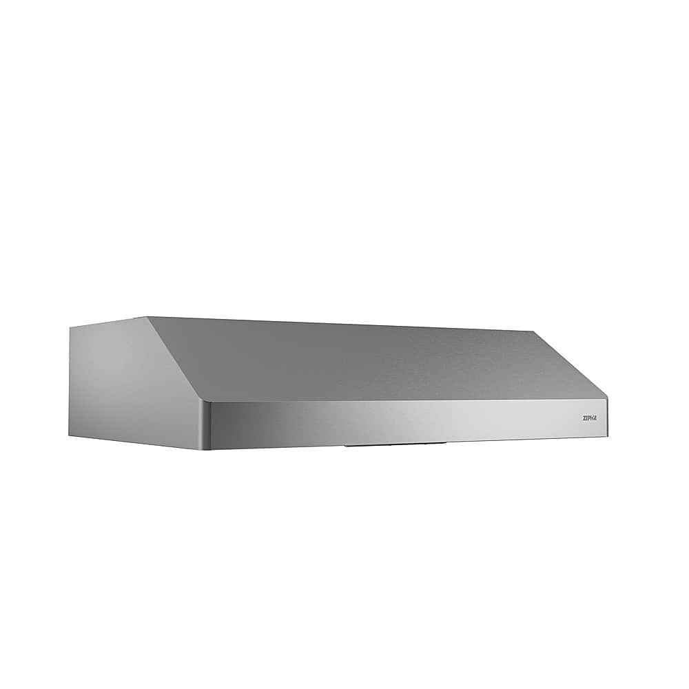 Left View: Zephyr - Gust 36 in. 290 CFM Under Cabinet Mount Range Hood with LED Light in Stainless Steel - Stainless steel