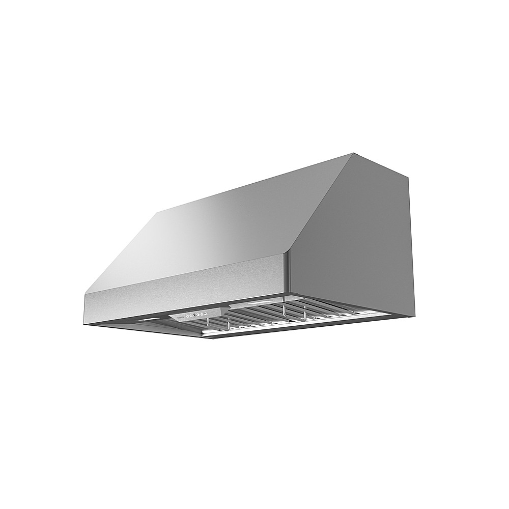 Angle View: Zephyr - Tempest II 36 in. 650 CFM Wall Mount Range Hood with LED Light in Stainless Steel - Stainless steel