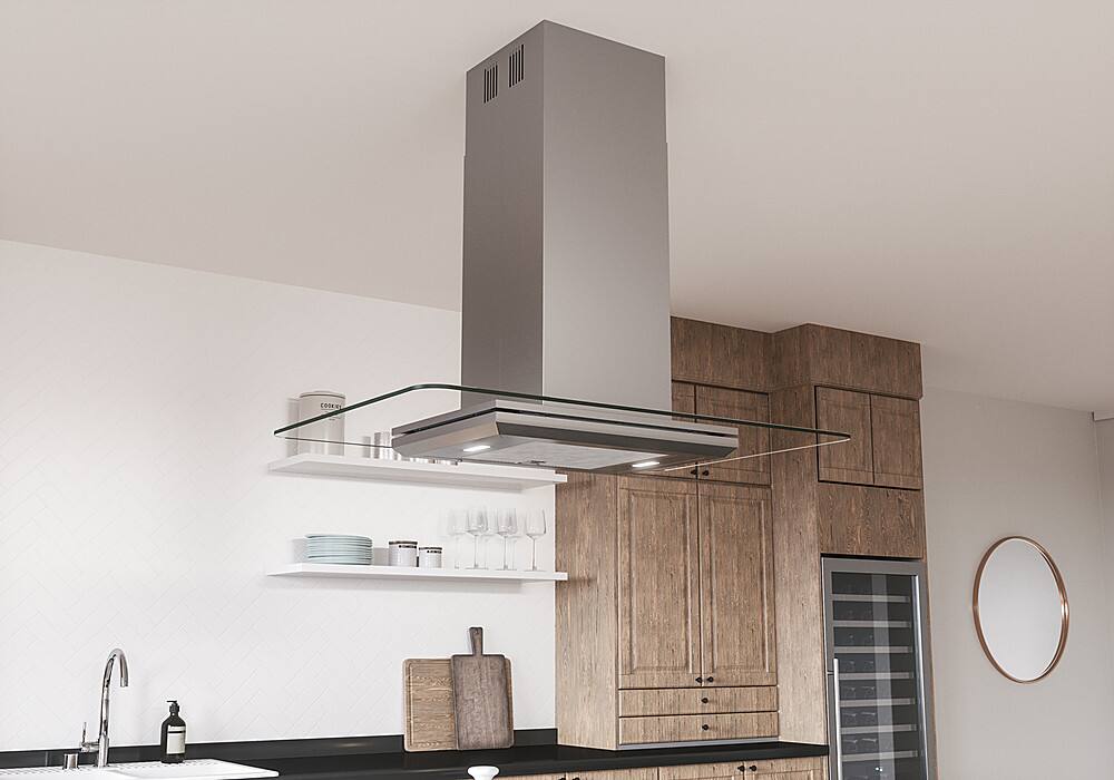 Alt View 12. Zephyr - Verona 42 in. 600 CFM Island Mount Range Hood with LED Light - Stainless Steel.