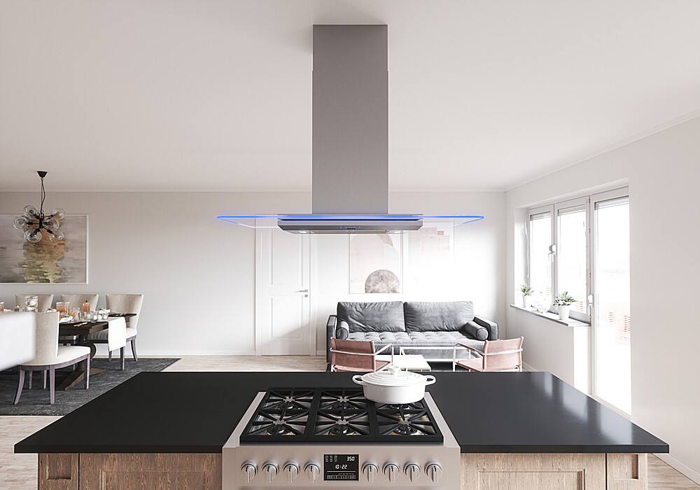 Alt View 19. Zephyr - Verona 36 in. 600 CFM Island Mount Range Hood with LED Light - Stainless Steel.