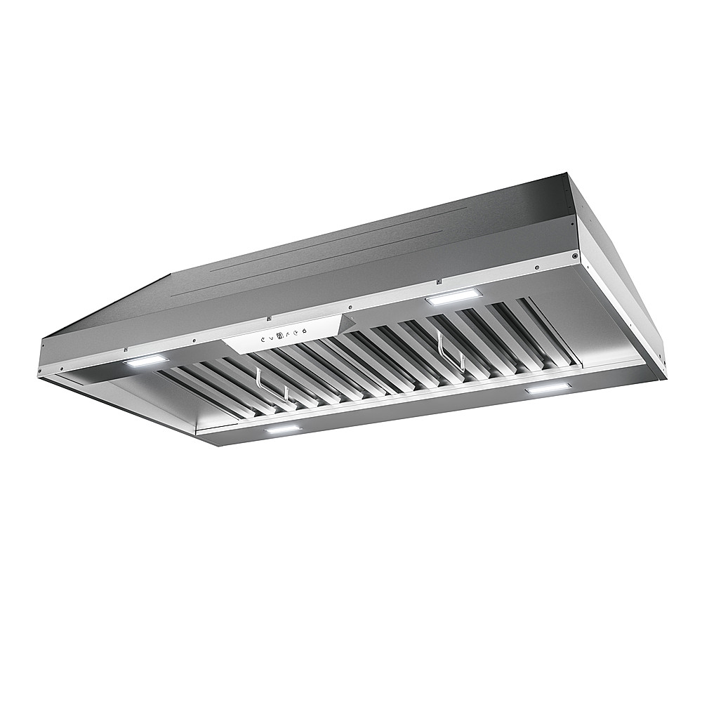 Angle View: Zephyr - Monsoon II 54 in. 1200 CFM Insert Mount Range Hood with LED Light in Stainless Steel - Stainless steel