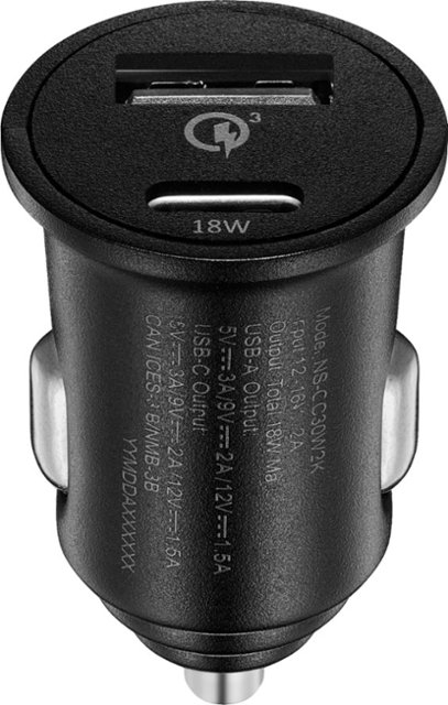 Front Zoom. Insignia™ - 18 W Vehicle Charger with 2 USB-C/USB Ports - Black.