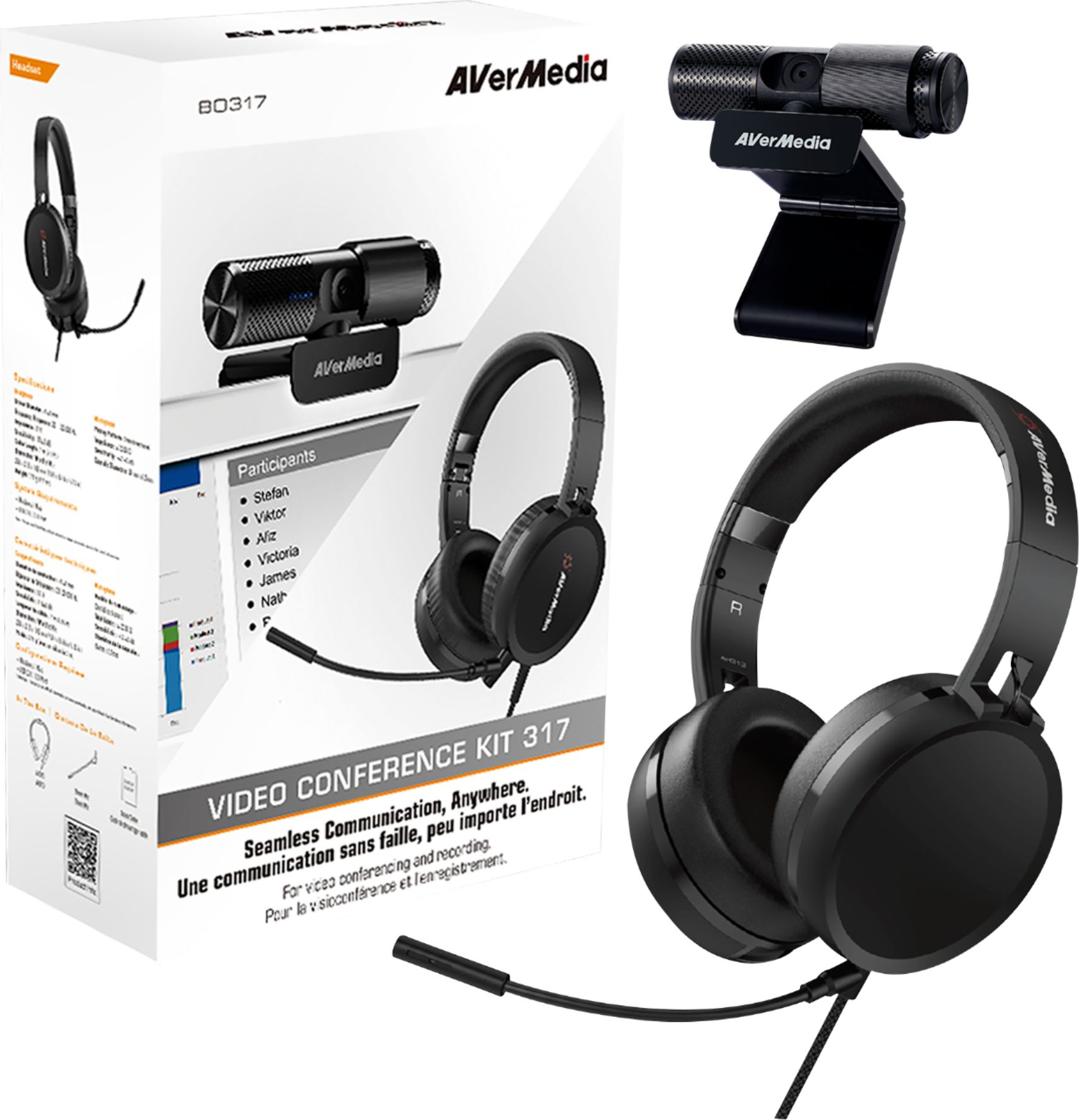 Angle View: AVerMedia - 317 Video Conferencing Kit 1080 with Full HD Webcam and High-Quality Over-Ear Headphones