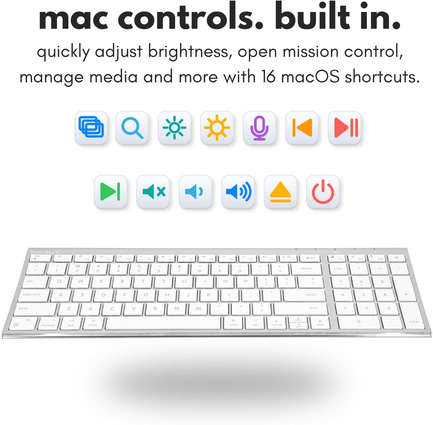 Macally Wired Mac Keyboard with Number Pad, USB C Keyboard & USB A ...