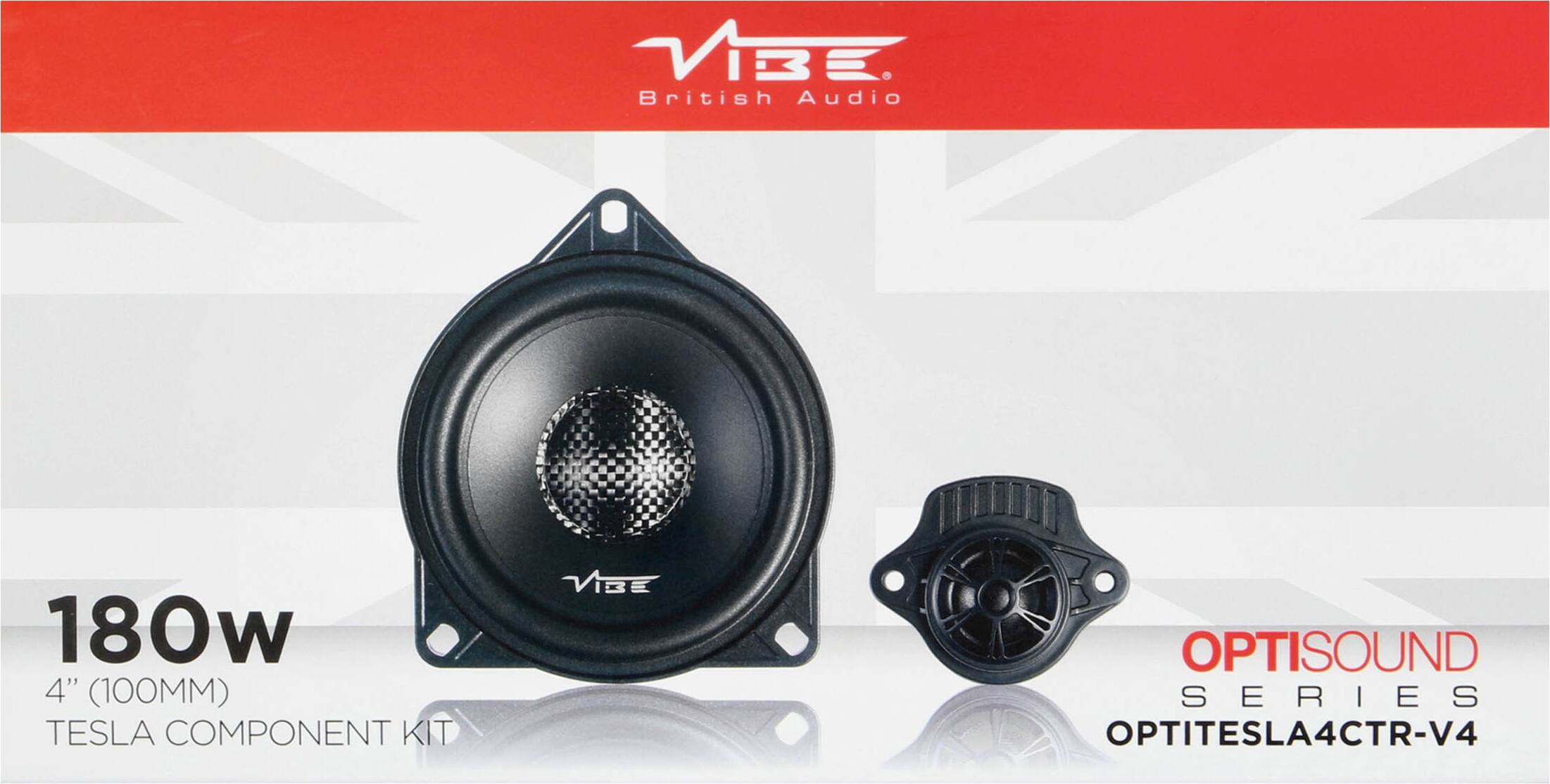 VIBE British Audio  
180w 4" (100MM) TESLA COMPONENT KIT  
OPTISOUND SERIES  
OPTITESLA4CTR-V4