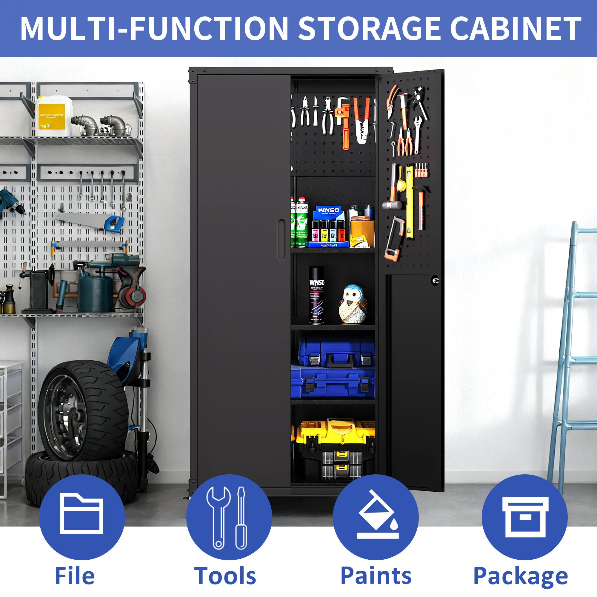 MULTI-FUNCTION STORAGE CABINET

- File
- Tools
- Paints
- Package