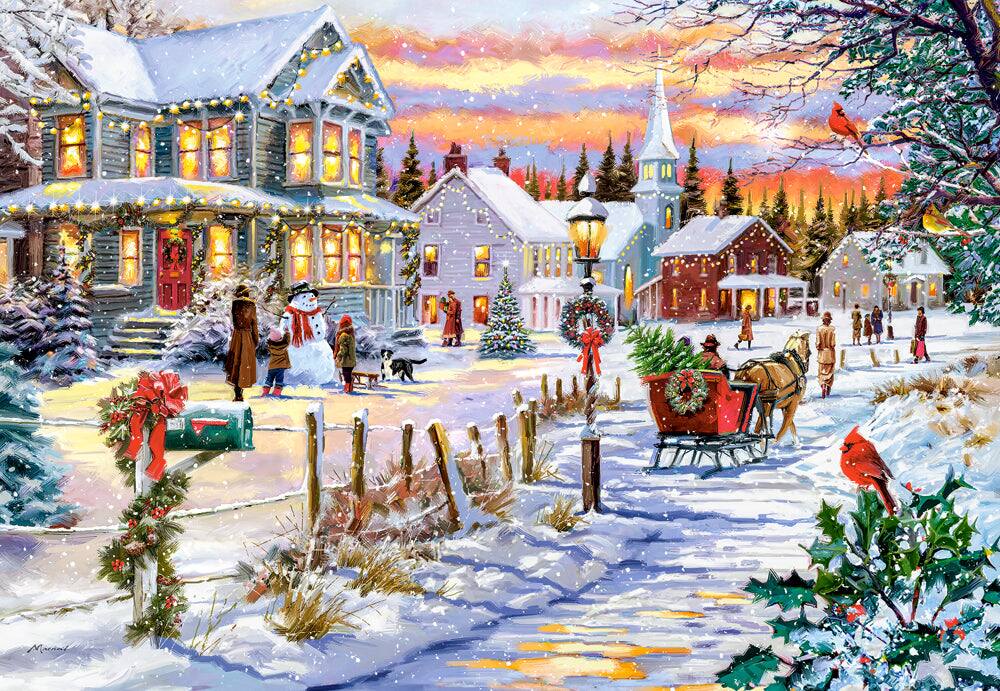 Front. Castorland - CASTORLAND 1000 Piece Jigsaw Puzzles, Christmas Tree is Coming, Winter scene, Vintage, C-105274-2 - Red.