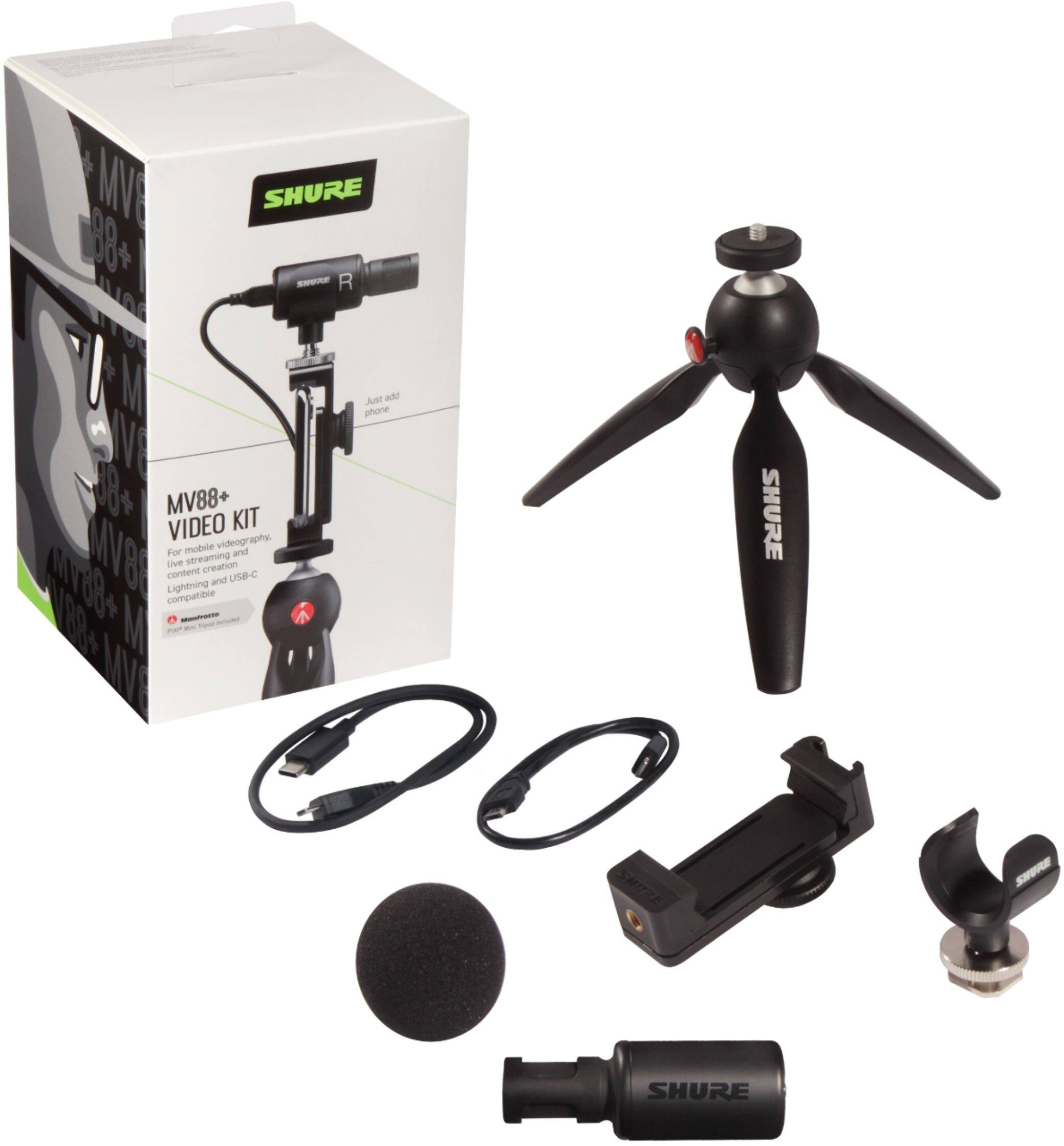 Alt View 12. Shure - MV88+ Video Kit Digital Condenser Stereo  Microphone for portable audio & video recording - Black.