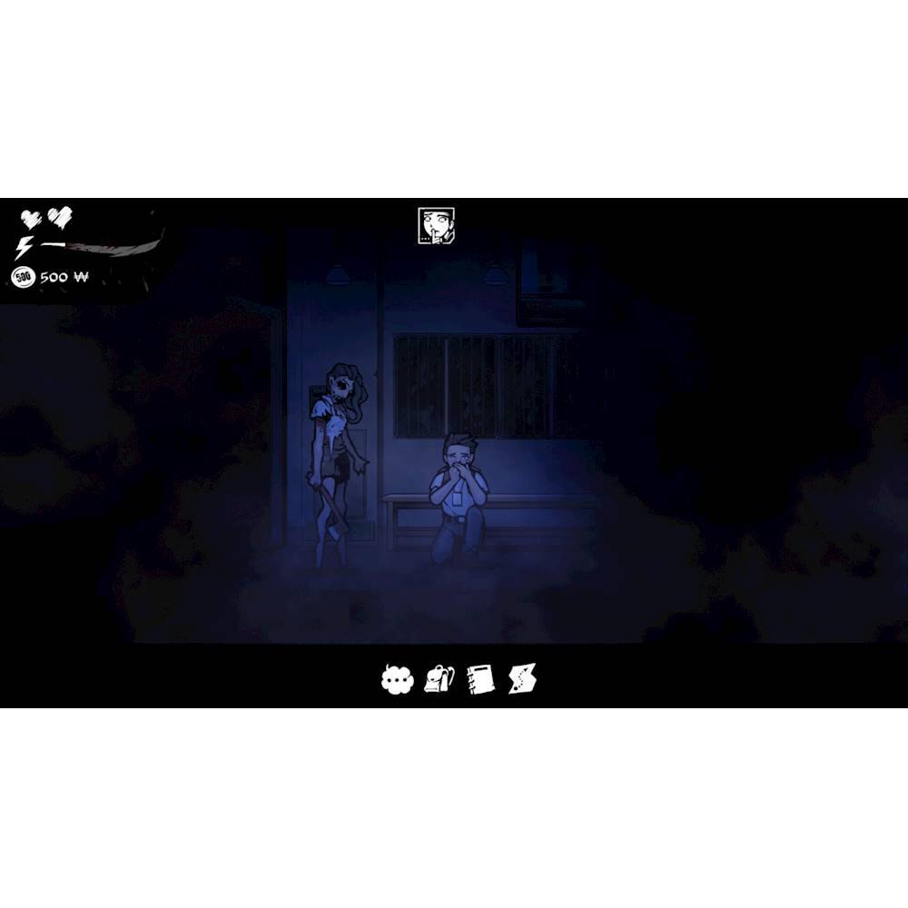 The image shows a dark room with a boy sitting on a bench and a girl standing next to him. The girl appears to be looking at the boy, who is sitting in the dark. The scene is set in a dark room, which gives it a mysterious and eerie atmosphere.