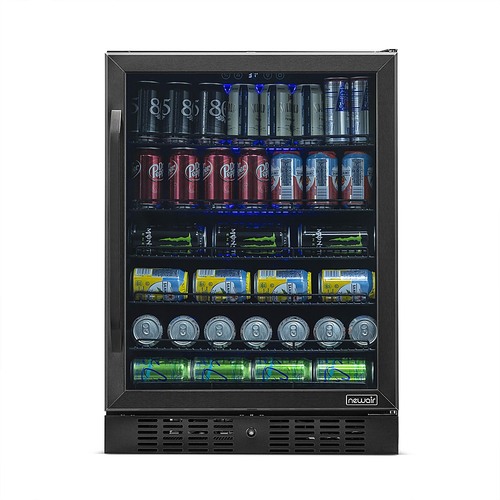 NewAir 24” Built-in 177 Can Beverage Fridge with Precision Temperature Controls and Adjustable Shelves - Black Stainless Steel