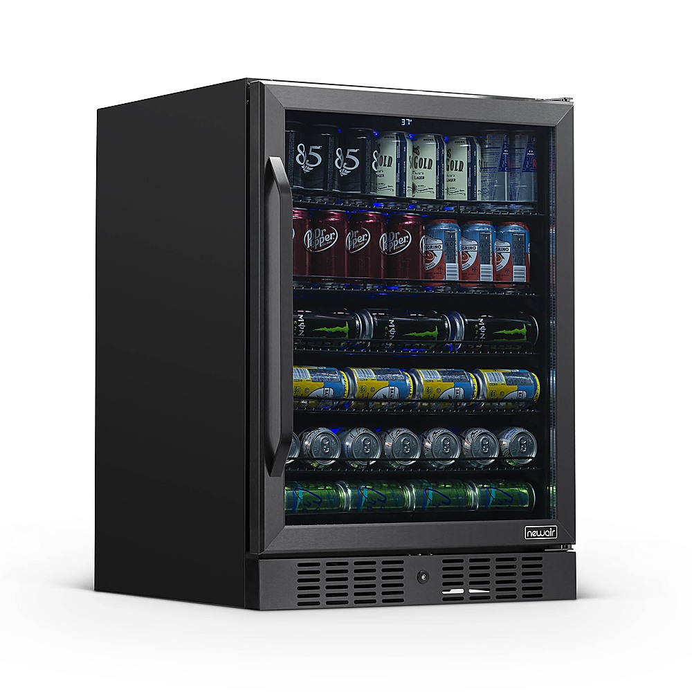 Left View: NewAir - 177-Can Built-In Beverage Cooler with Precision Temperature Controls and Adjustable Shelves - Black Stainless Steel