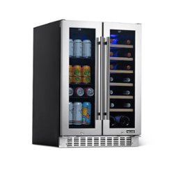 NewAir - 18-Bottle or 58-Can French Door Dual Zone Wine Refrigerator with SplitShelf and Beech Wood Shelves - Stainless steel - Front_Zoom