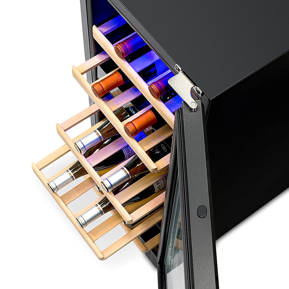 Angle. NewAir - 15” Built-in 29 Bottle Dual Zone Compressor Wine Fridge - Black Stainless Steel.