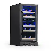 NewAir - 15” Built-in 29 Bottle Dual Zone Compressor Wine Fridge with Beech Wood Shelves - Black Stainless Steel - Front_Zoom