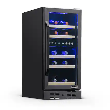 Left. NewAir - 15” Built-in 29 Bottle Dual Zone Compressor Wine Fridge - Black Stainless Steel.