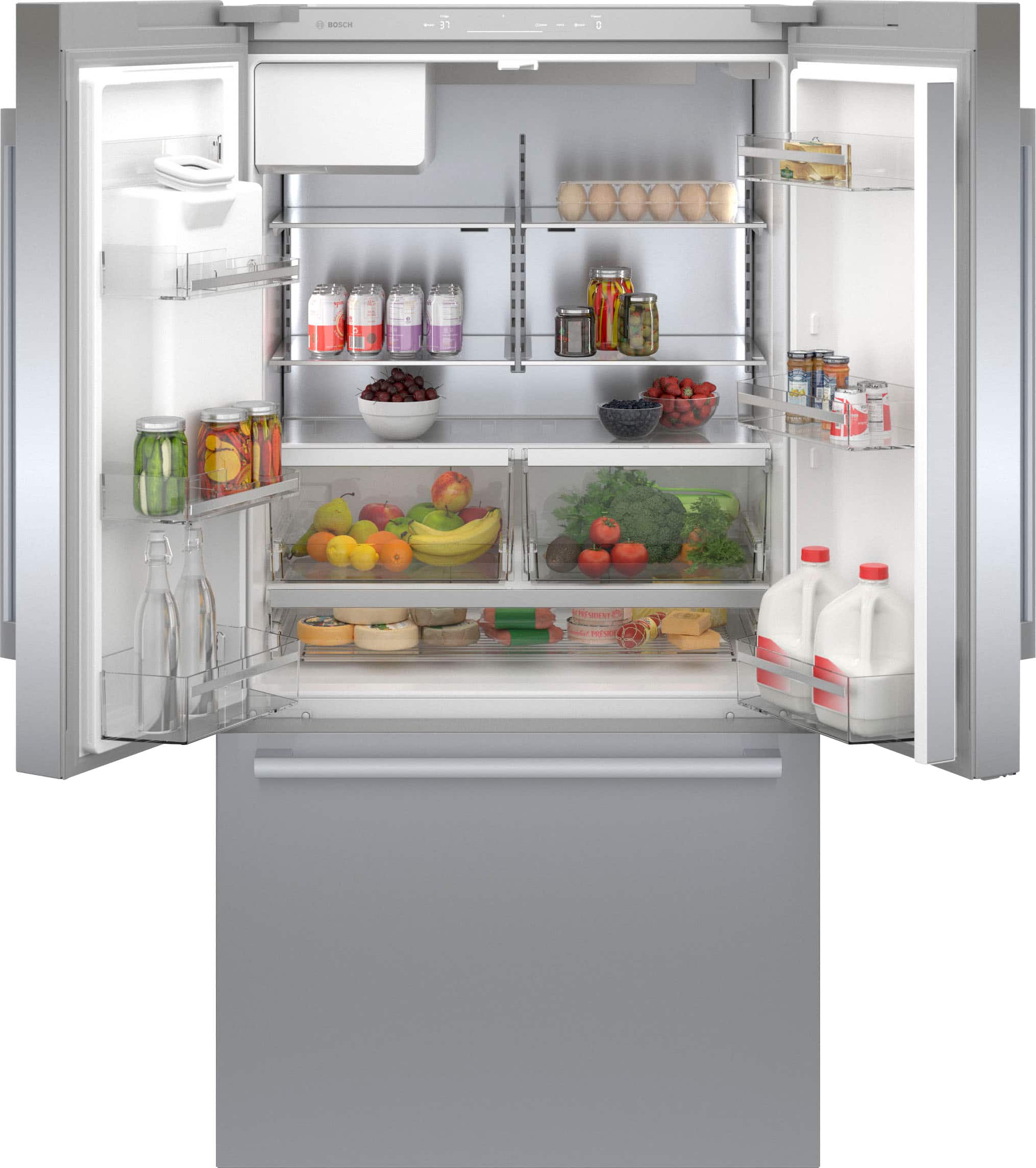 Alt View 5. Bosch - 500 Series 21 Cu. Ft. French Door Counter-Depth Smart Refrigerator with External Water and Ice Maker - Stainless Steel.