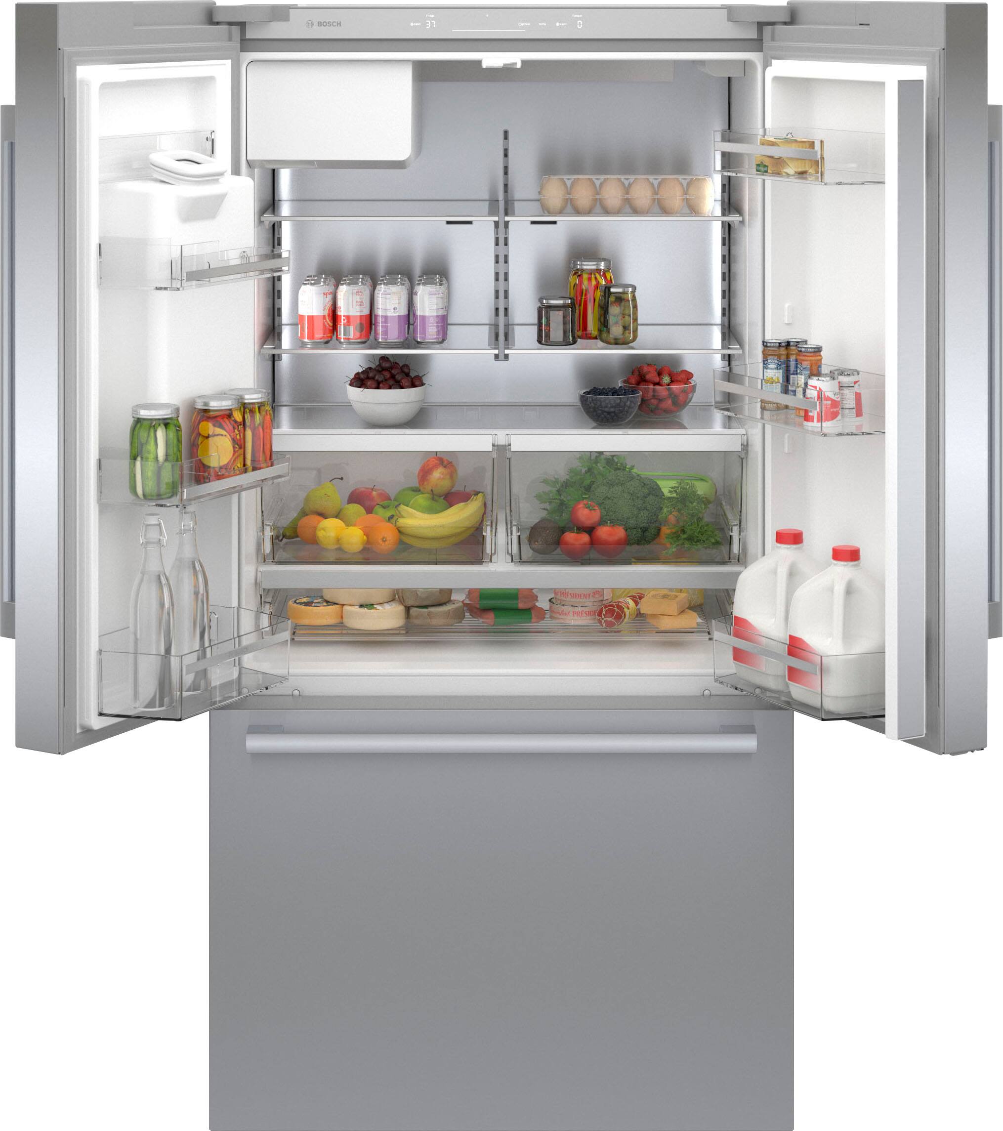 Alt View 5. Bosch - 500 Series 21 Cu. Ft. French Door Counter-Depth Smart Refrigerator with External Water and Ice Maker - Stainless Steel.