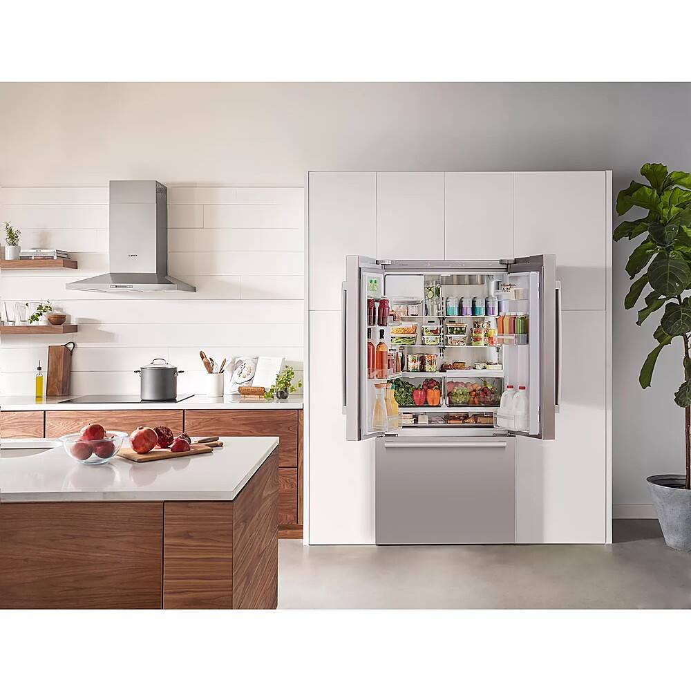 Alt View 24. Bosch - 500 Series 21 Cu. Ft. French Door Counter-Depth Smart Refrigerator with External Water and Ice Maker - Stainless Steel.