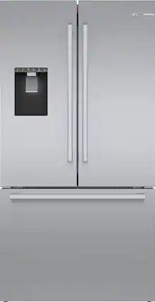 Front. Bosch - 500 Series 21 Cu. Ft. French Door Counter-Depth Smart Refrigerator with External Water and Ice Maker - Stainless Steel.