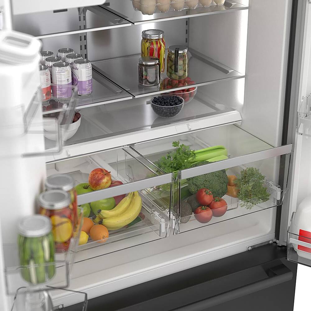 Alt View 5. Bosch - 500 Series 21 Cu. Ft. French Door Counter-Depth Smart Refrigerator with External Water and Ice Maker - Black Stainless Steel.
