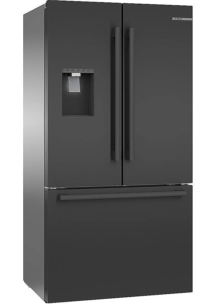 Angle. Bosch - 500 Series 21 Cu. Ft. French Door Counter-Depth Smart Refrigerator with External Water and Ice Maker - Black Stainless Steel.